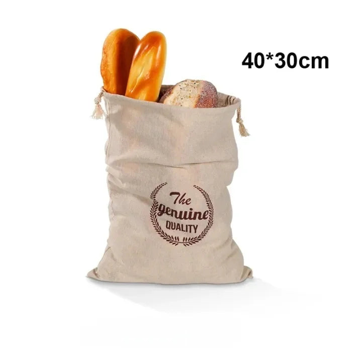 Reusable Linen French Loaf Bread Bags Portable Drawstring Bag for Homemade Kitchen Artisan Bread Fresh Friendly Keeping Storage