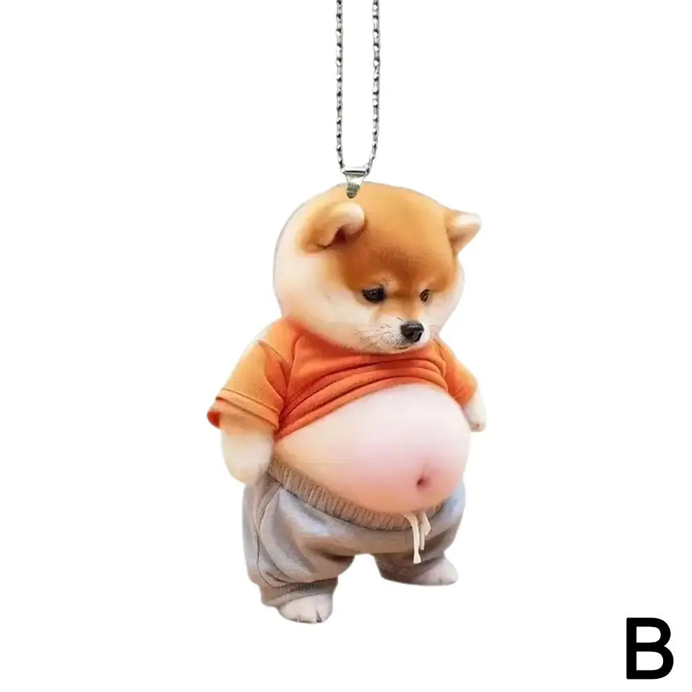 Fat Puppy Keychain 2d Flat Acrylic Cartoon Dog Ornament Car Mirror Backpacks Hanging Pendant For Home Decor G3z1