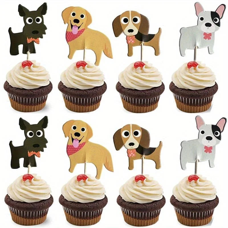 24Pcs Cute Puppy Dog Cupcake Topper Animals Cake Picks Decoration for Kids Birthday Party Baby Shower Pet Themed