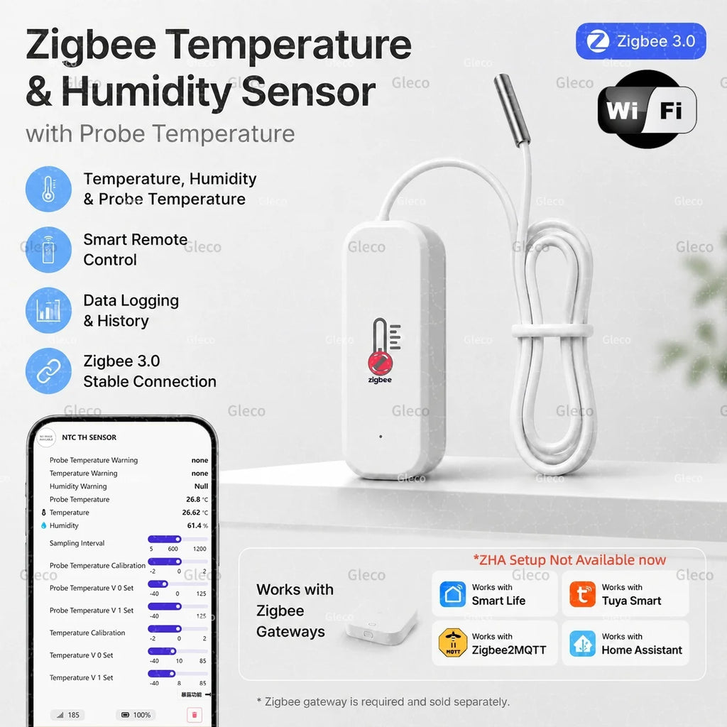Zigbee/Wifi Temperature Humidity Sensor Probe Thermometer Smart Home Automation