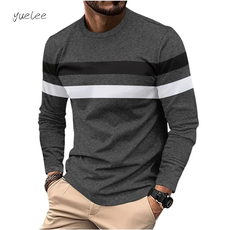 Men's T-Shirt Fashion Striped 3D Print Long Sleeve T Shirt Man