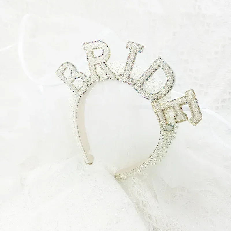 Bride to Be Pearl Crown Headband Bach Bachelorette Hen