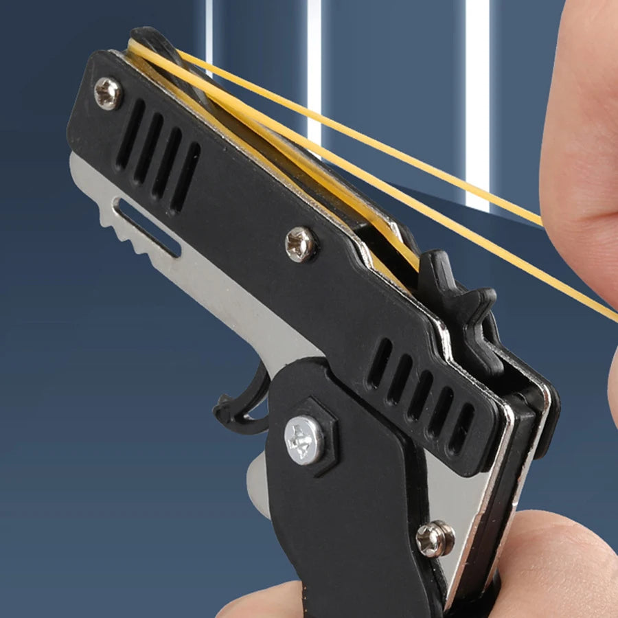 Metal Burst Rubber Band Toy - Mini Folding Launcher