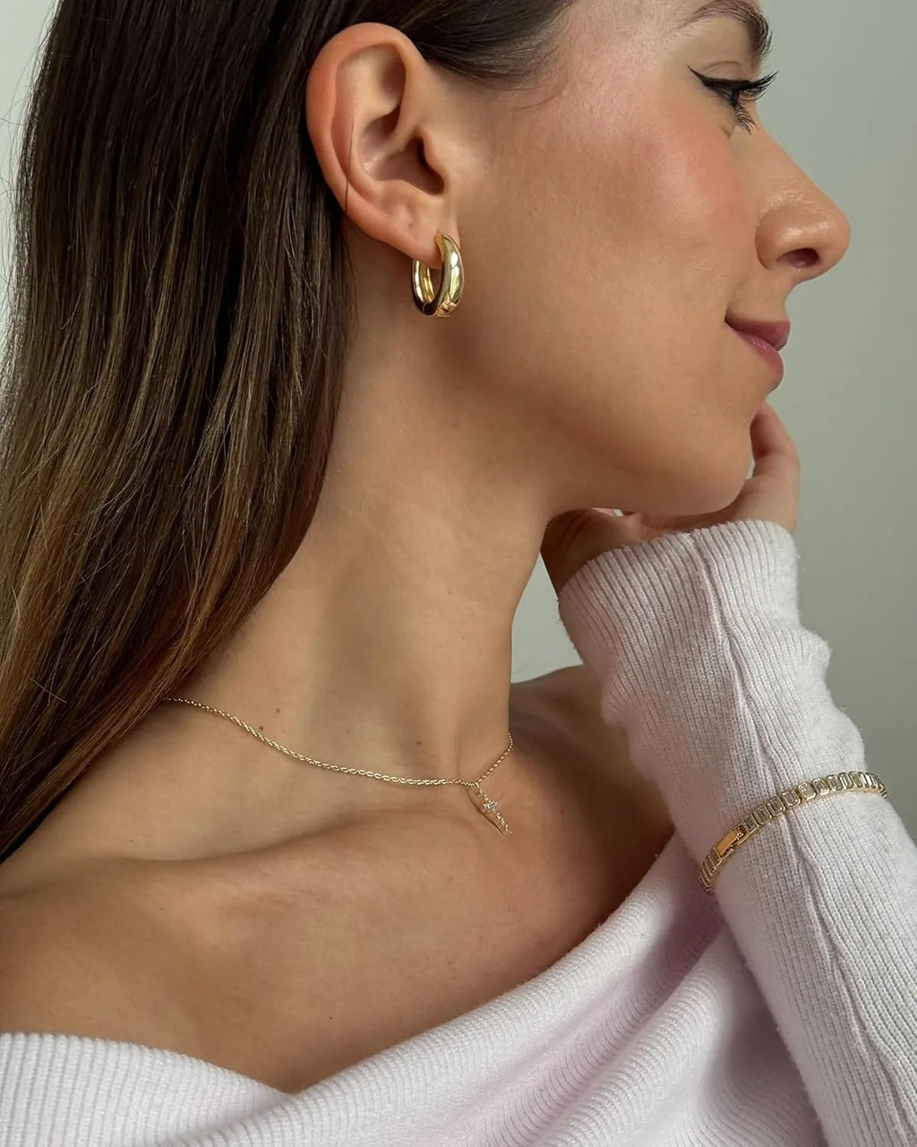 14K Gold Plated Sterling Silver Post Small Chunky Hoops Earrings