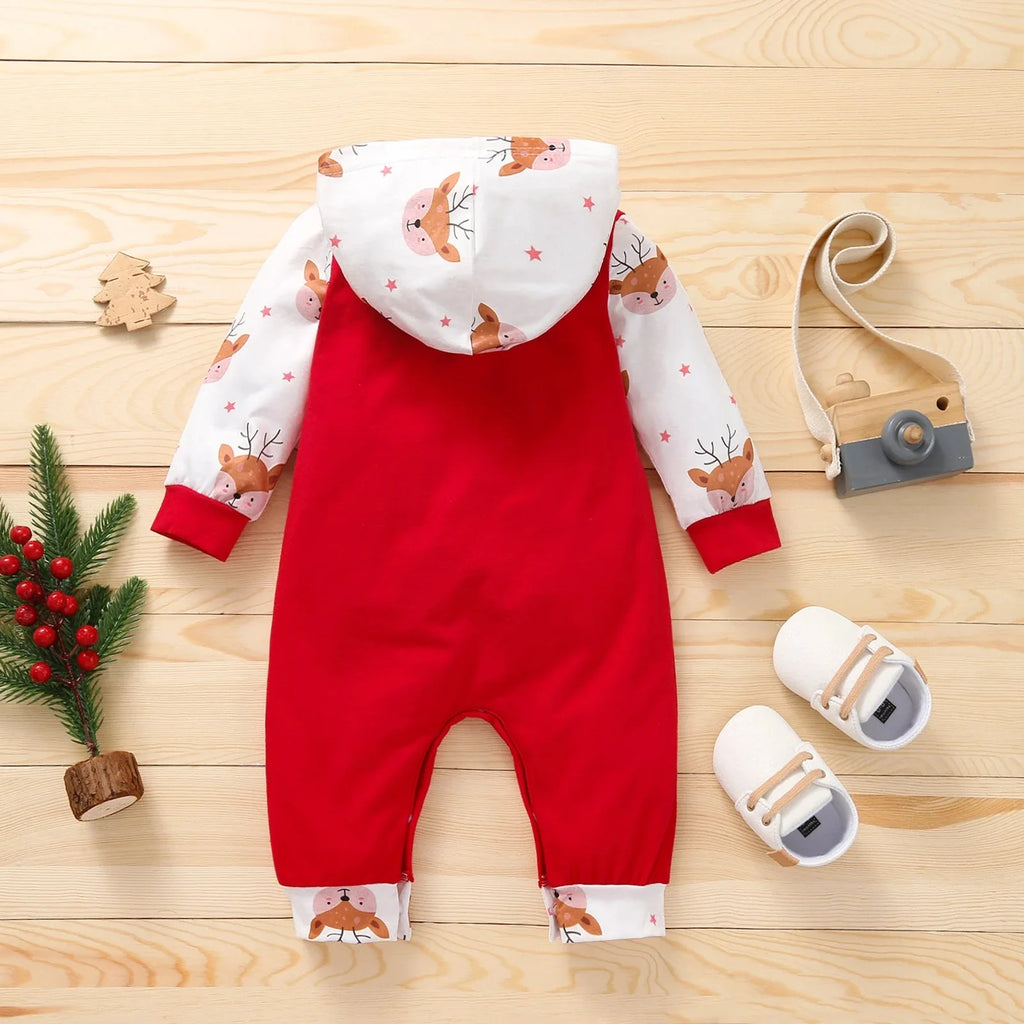 Autumn Baby Girl Deer Print Christmas Jumpsuit Long-Sleeved Front
