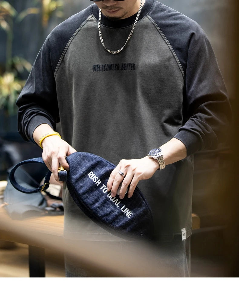 Spring Autumn High Quality Cotton Long Sleeve T Shirt Men Plus Size Patchwork Sweatshirt Korean Streetwear Fashion Sport Tops