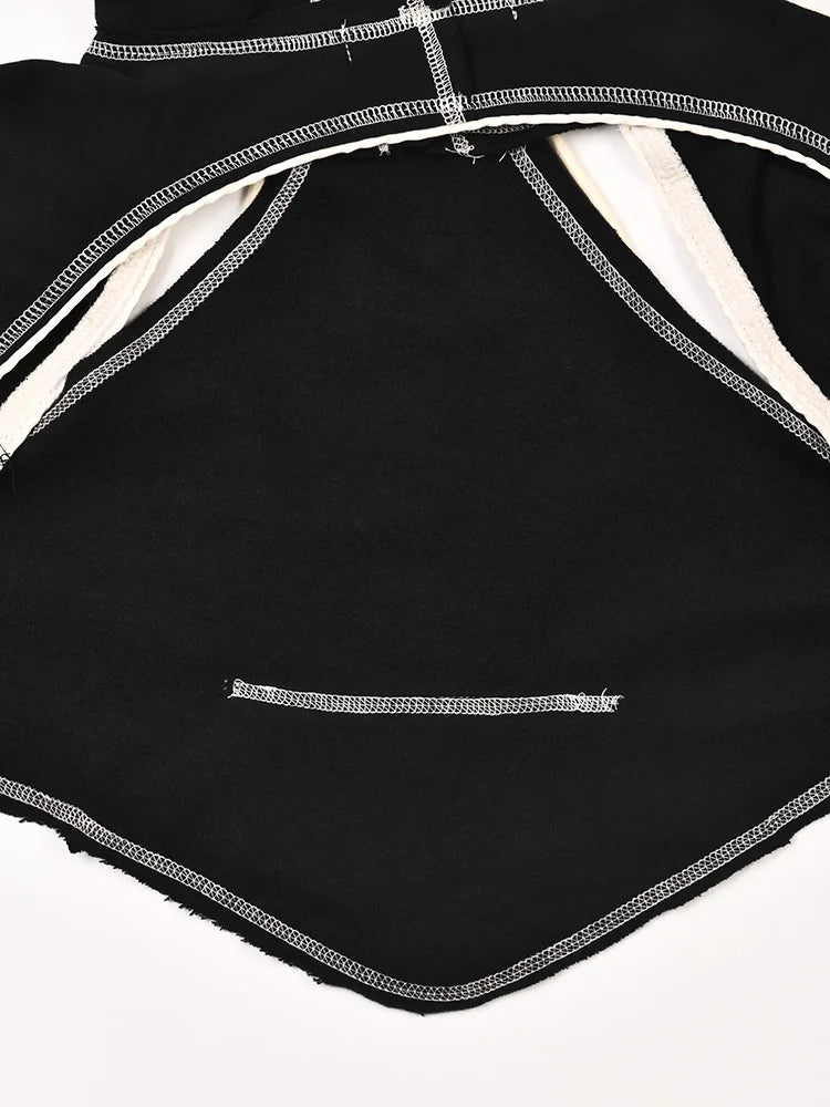 EAM Backless Cut-out Topstitched Bow Sweatshirt New Hooded Long Sleeve Women Big Size Fashion Spring Autumn 2026 1DF182001