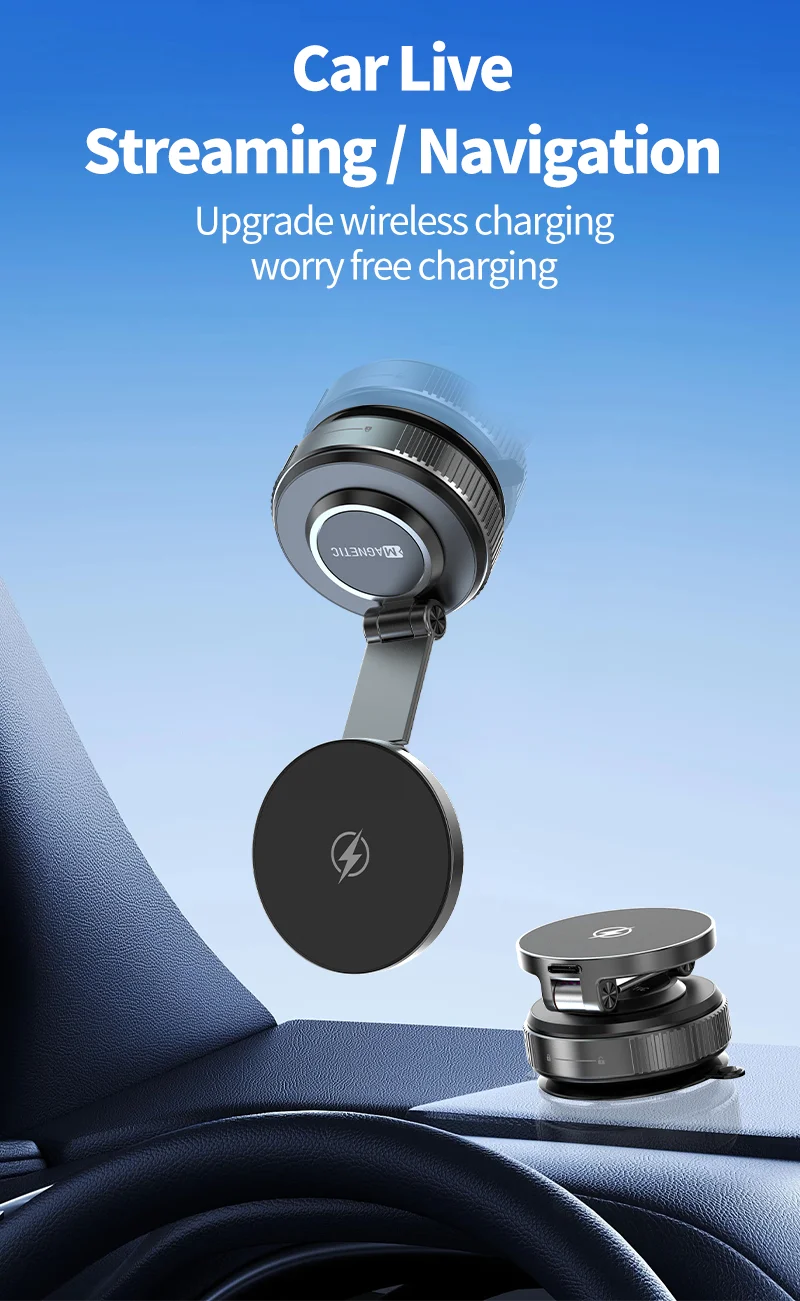 Magnetic Wireless Charger Holder Vacuum Phone Stand for Magsafe iPhone 16-12 Pro Max 360° Adjustable Suction Cup Car Dashboard