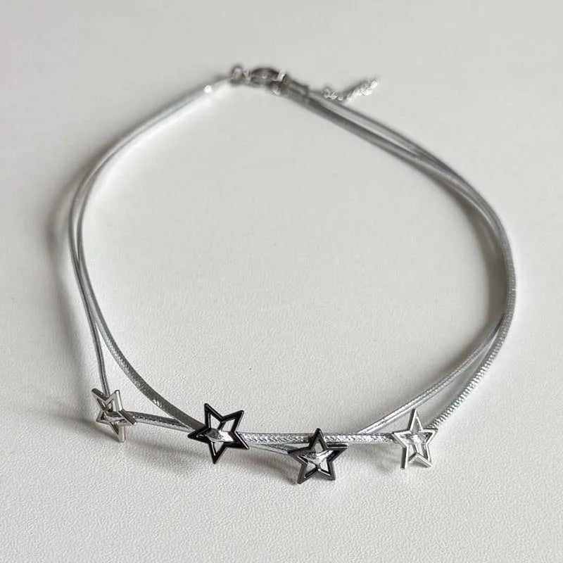 Y2K Hollow Star Double Layered Choker Necklaces for Women Punk