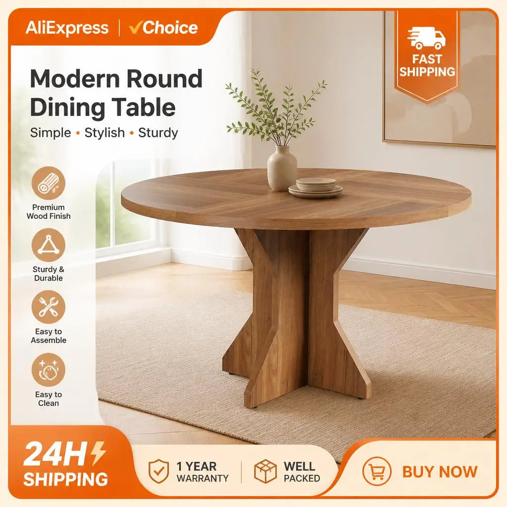 47-Inch Round Pedestal Dining Table, Modern