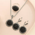 Fashion Black Ring Necklace Earrings Set Sparkling Charm Crystal