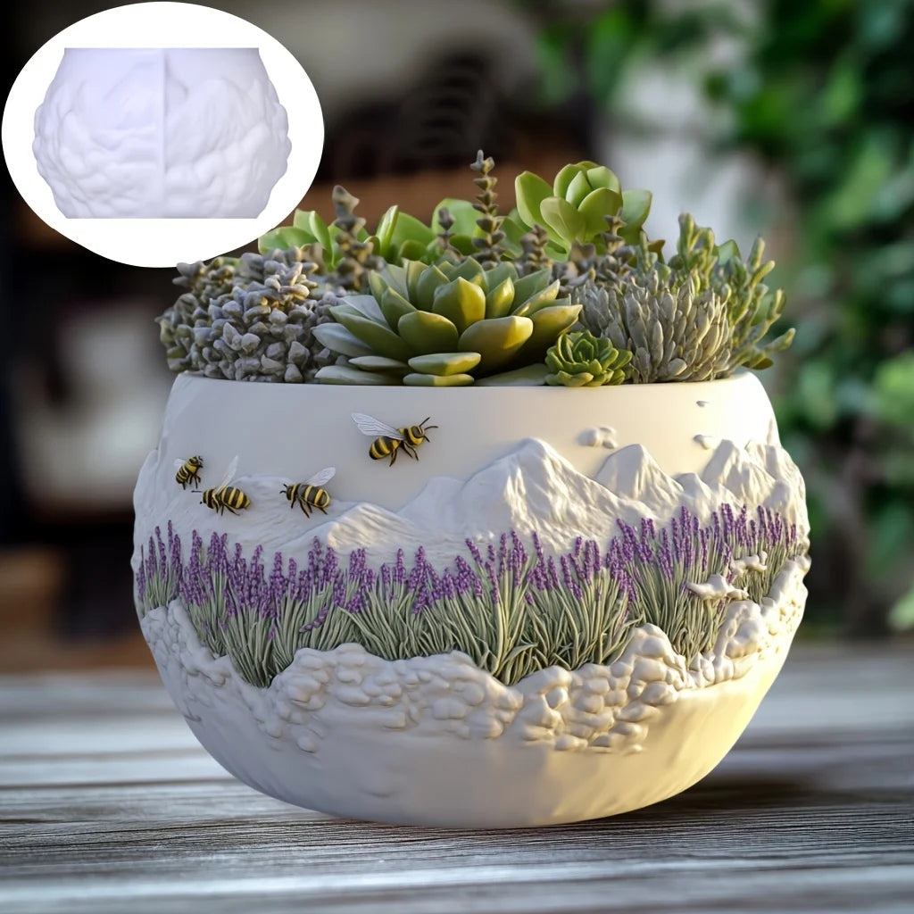 Sea Bay Canyon Relief Succulent Plant Flower Pot Resin Silicone Mold Mountain Range Sea Sunrise Relief Storage Box Gypsum Molds
