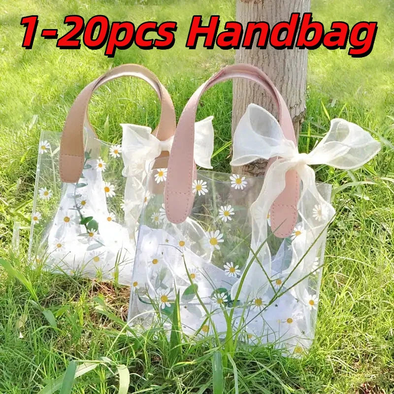 1-20pcs Transparent Bag Candy Bags Daisy Printed Gift Package Bag Picnic Storage Bag Mother's Day Wedding Easter Sweets Bags