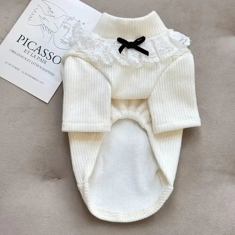 Lace Winter Pet Clothes Pet High Neck Floral Base Shirt Dog Home Clothing Small Medium-sized Dog Cat Base Shirt Puppy Clothing