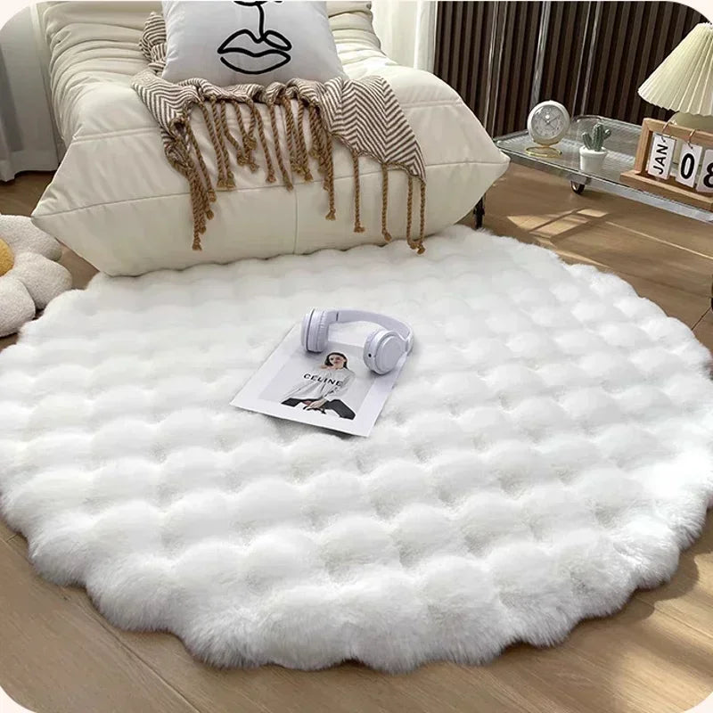 Ins Solid Color Fluffy Round Area Rug Plush Sofa Couch Cushion Bubble Fleece Fabric Bedroom Bedside Floor Mat Home Decor Carpet