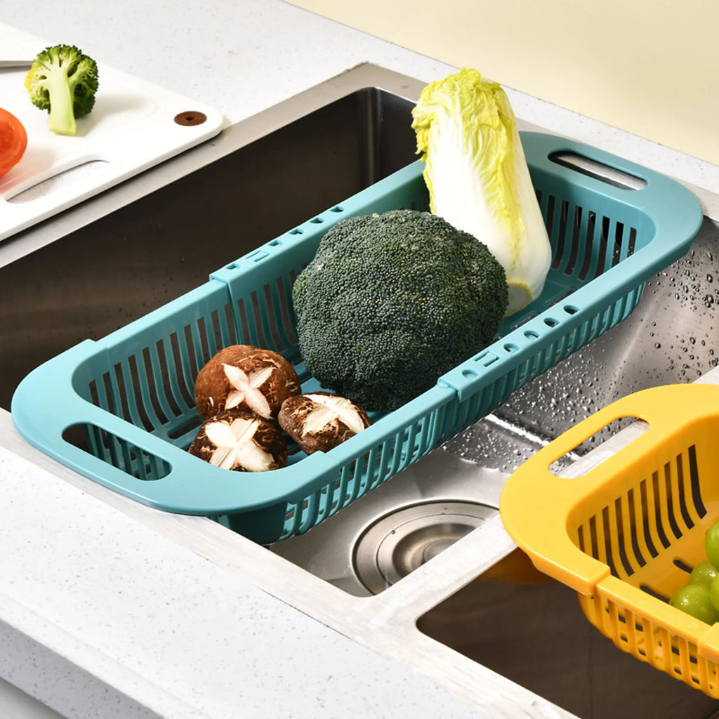 Kitchen Organizer Soap Sponge Holder Sink Rack Telescopic Drain Rack Adjustable Vegetable Drain Basket Kitchen Organizer Gadgets