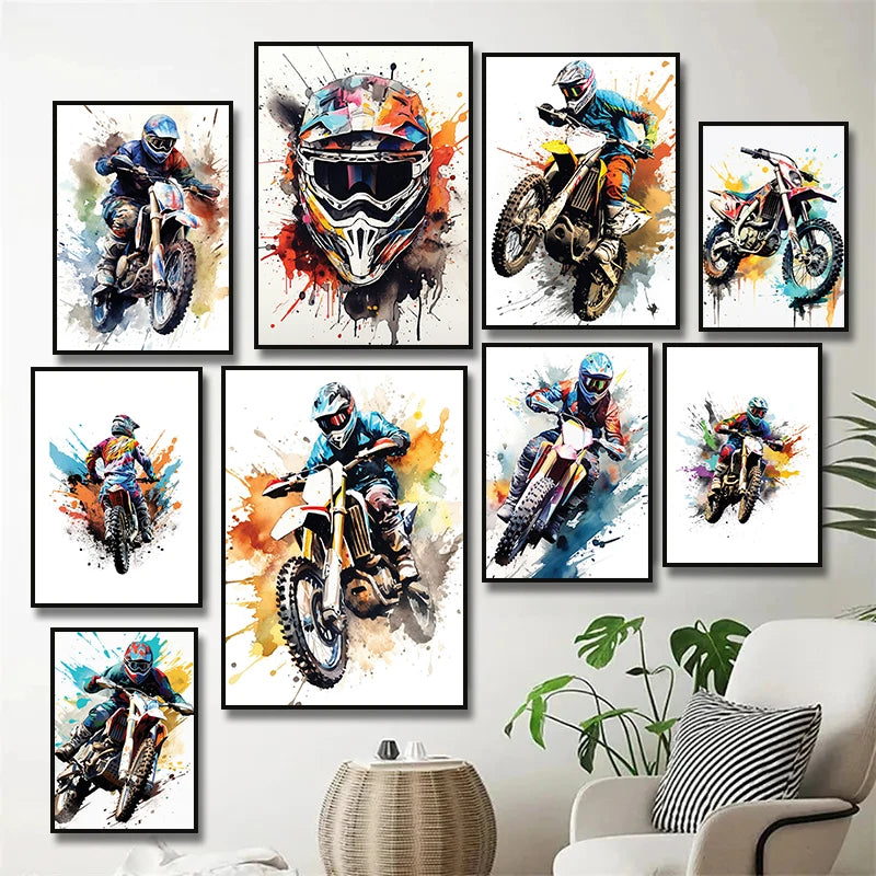 Watercolour Dirt Bike Motocross Canvas Painting Posters Prints  Motorcycle Motorbike Wall Picture for Room Home Decor Cuadros