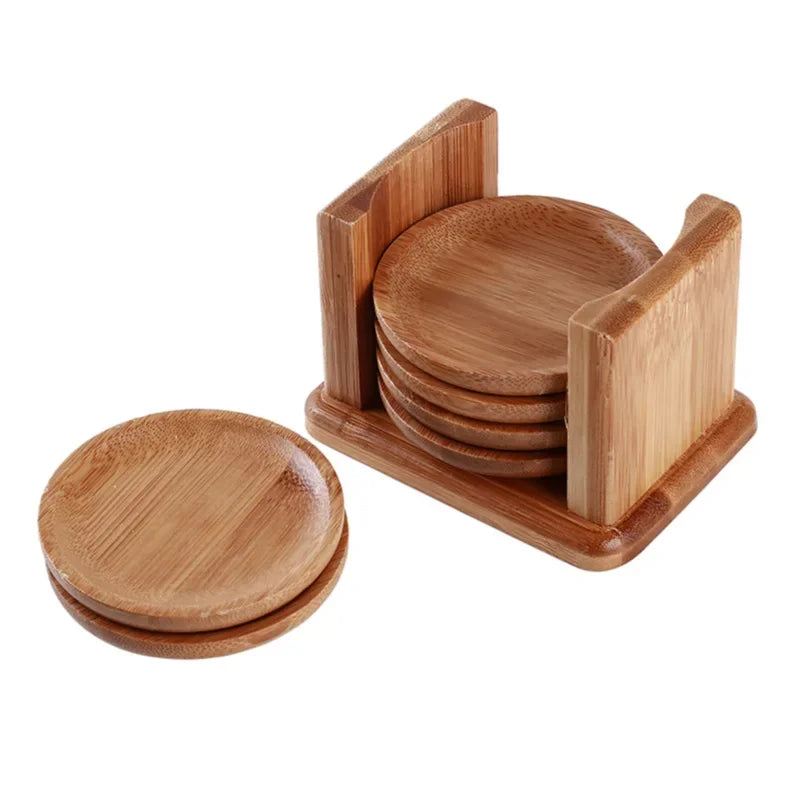 6PCS Round Shape Bamboo Coaster Cup Rest   for Glass Cups Tea Cup Coffe Mug Bottle Water Holder Natural Home Decor