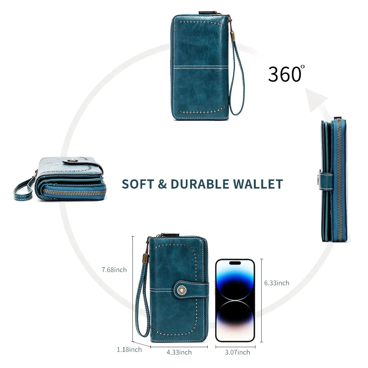 Rfid Anti-Theft Wallet for Men and Women, European and American Retro Leather Long Wallet Clutch, Oil-Waxed Leather Hollow-Out Multi-Card Slot Wallet, Large Capacity Zipper 70% off Clutch Bag, Card Holder Coin Purse Wallet Ha