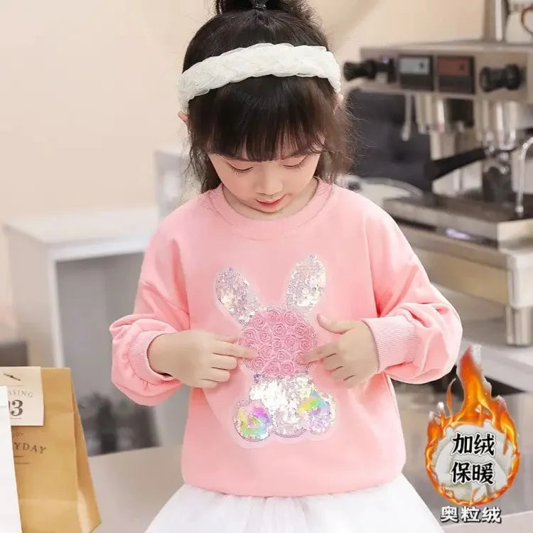 Cute Cat Baby Girls Hoody Sweatshirt Toddler Kids Cotton Sequins Cartoon Sweater Children Spring Autumn Clothes Tops