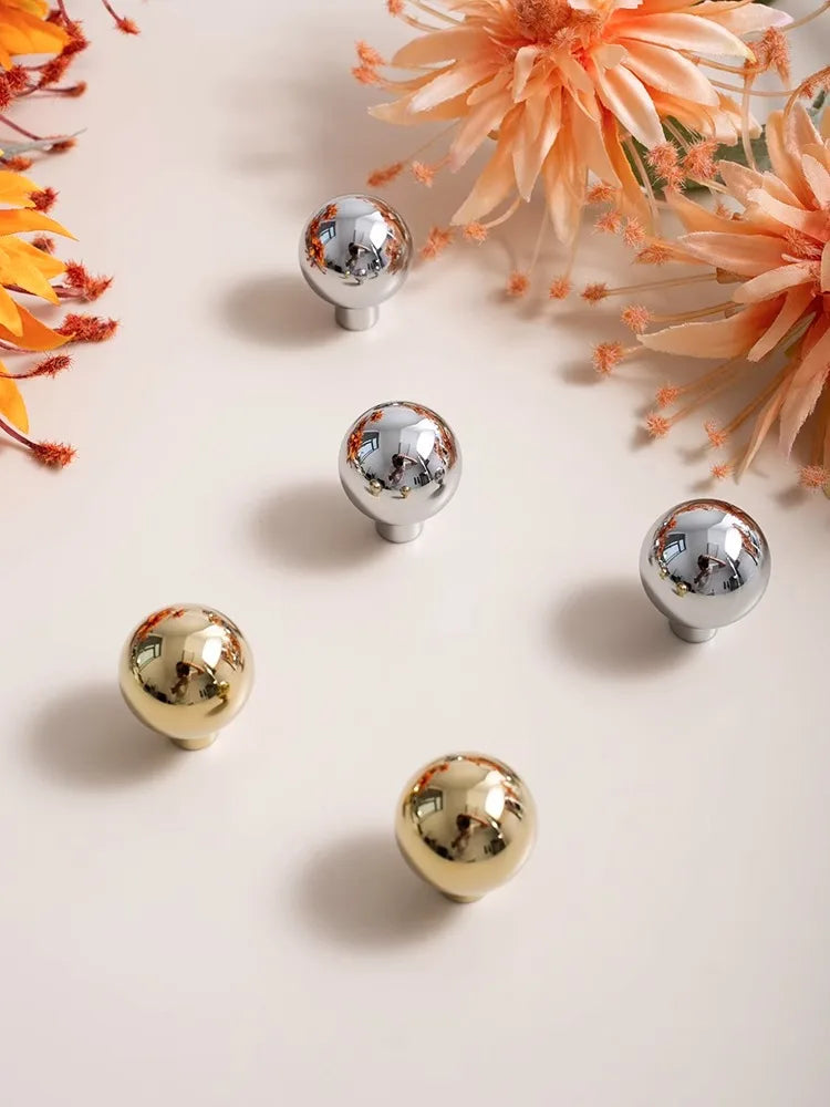Santaya Brass Drawer Round Knobs Chrome Bright Silver Modern Minimalist Dresser Handle Single Hole Ball Kitchen Cabinet Pulls
