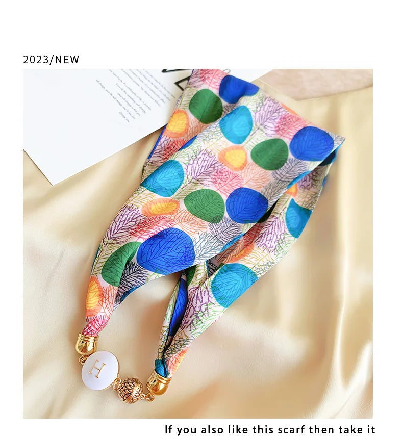 Imitation Silk Scarf Magnetic Buckle Necklace Pendant Wearing Spring and Autumn Cervical Protection for Women