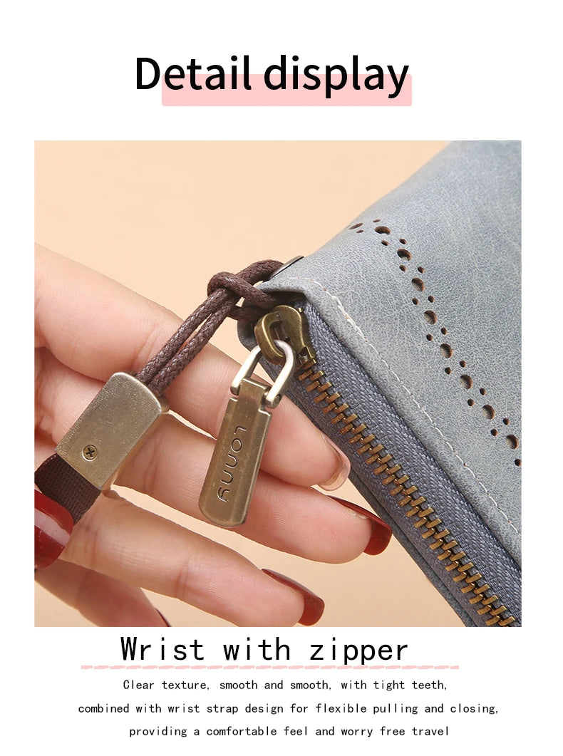 RFID anti-theft long wallet for men and women; 2025 cross-border new version; large capacity mobile phone bag; vintage hollowedo