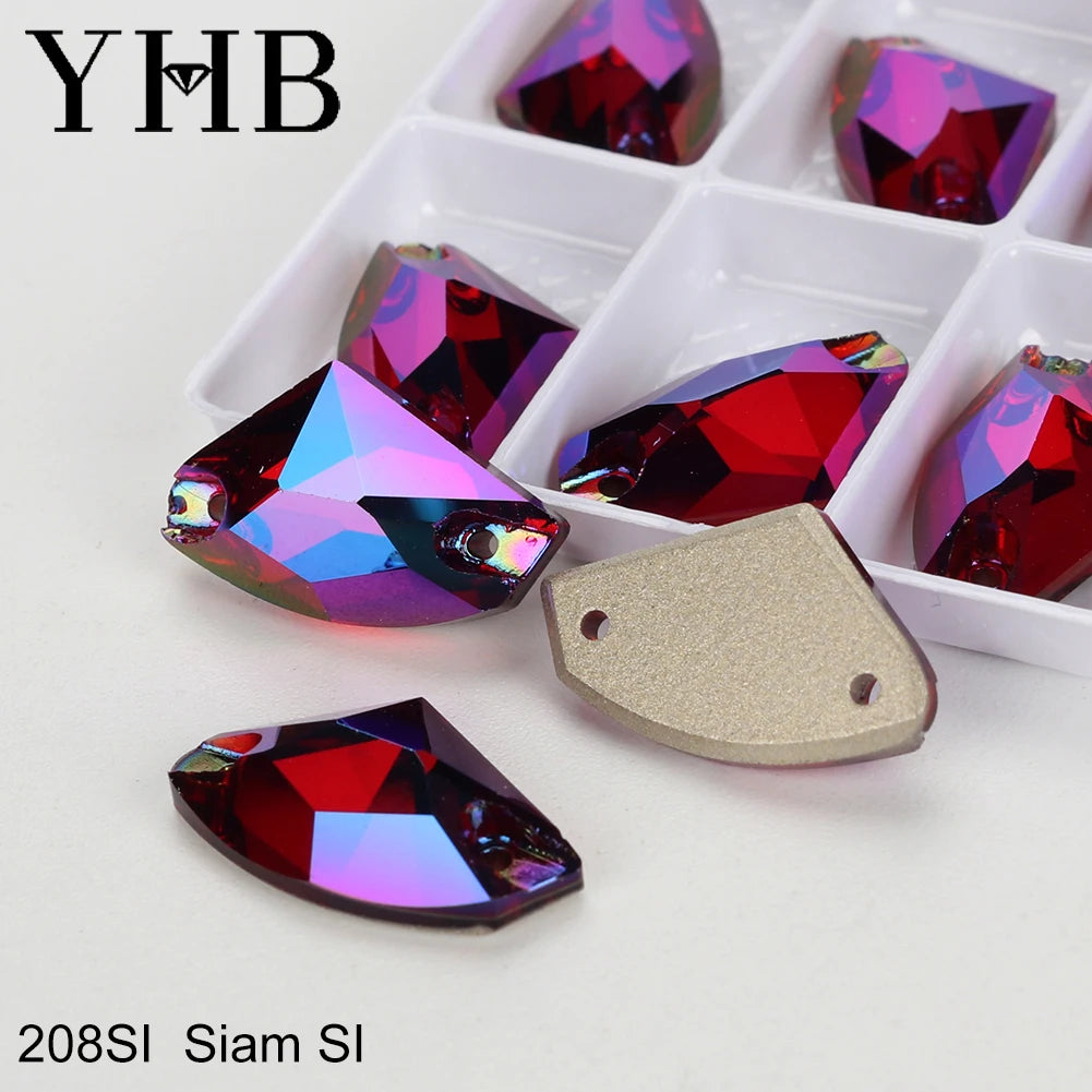 YHB Top Quality Galactic Axe Glass Crystal AB Moonlight Sewing Stones Flatback Sew on Rhinestones For Garment Clothes Bags