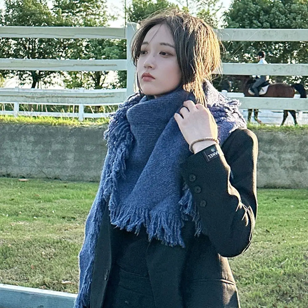 High Quality Winter Triangle Shawl Versatile Tassel Knitted Shawl Wraps Thickned Cold Proof Blanket Scarf for Women