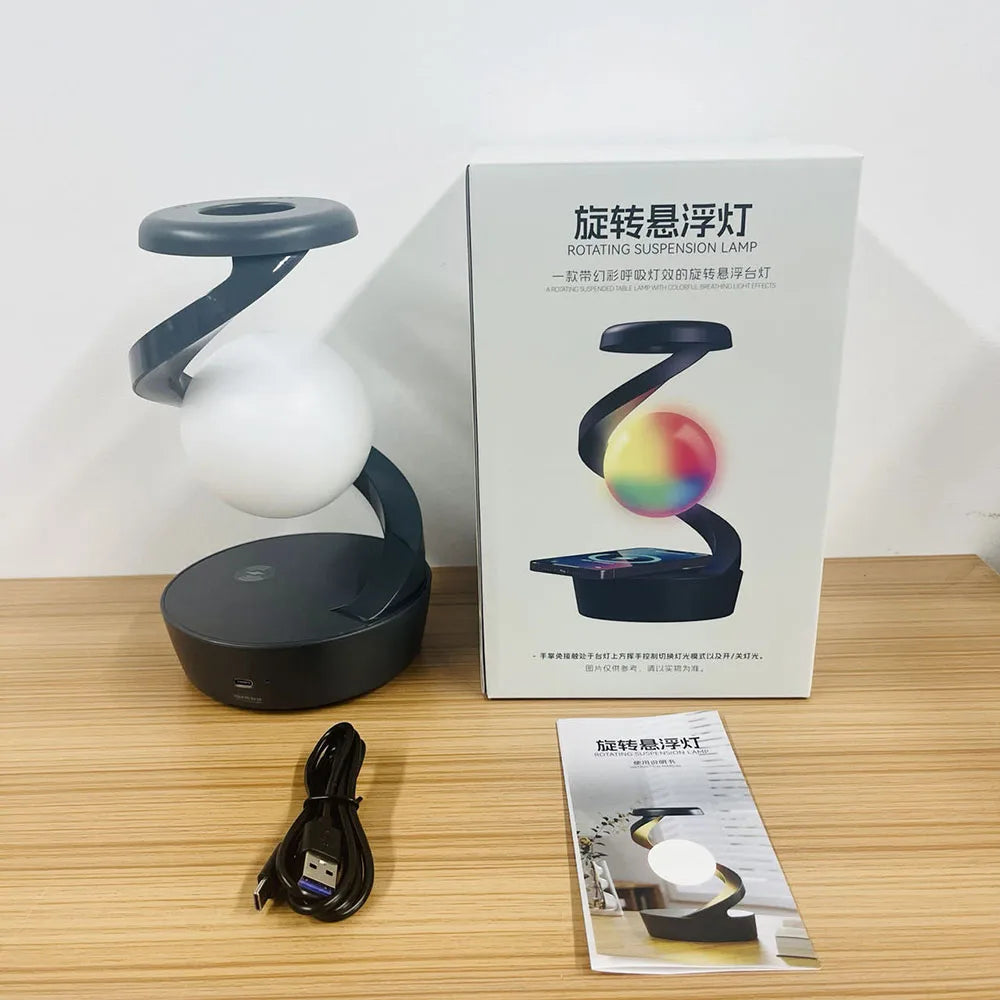 Creative Table Lamp, Rotating Floating lamp, 15W Wireless Charger, Mobile Phone Wireless Charger, RGB Atmosphere Night Light