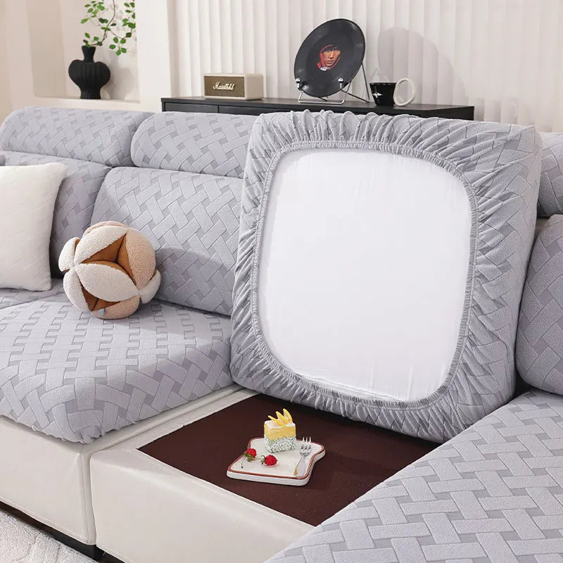 Solid-Color Interwoven Jacquard Sofa Cushion Covers Modular Sofa Set Removable Stretch Spandex Sofa Covers For Office Decor