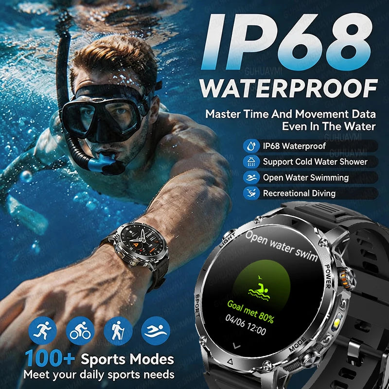 1400mAh Big Battery Smart Watch Men Outdoor GPS Flashlight