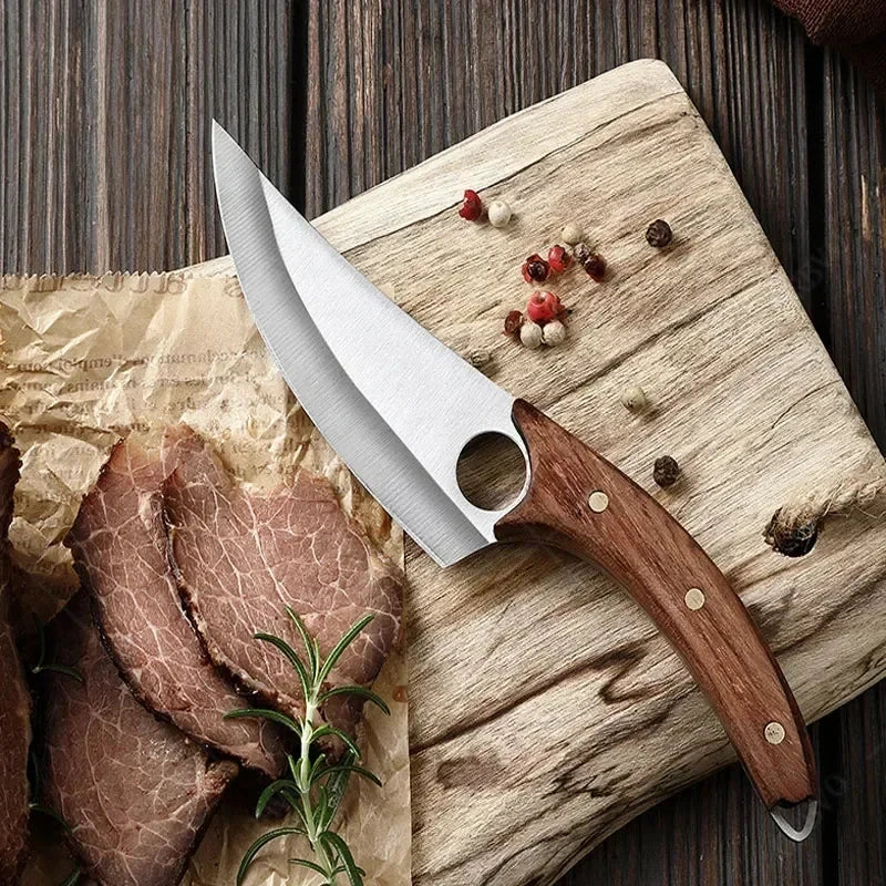 Meat Cleaver Boning Knife Wooden Handle Kitchen Knives Mongolian Meat Eating Knife Beef Lamb Knife Stainless Steel Butcher Knife