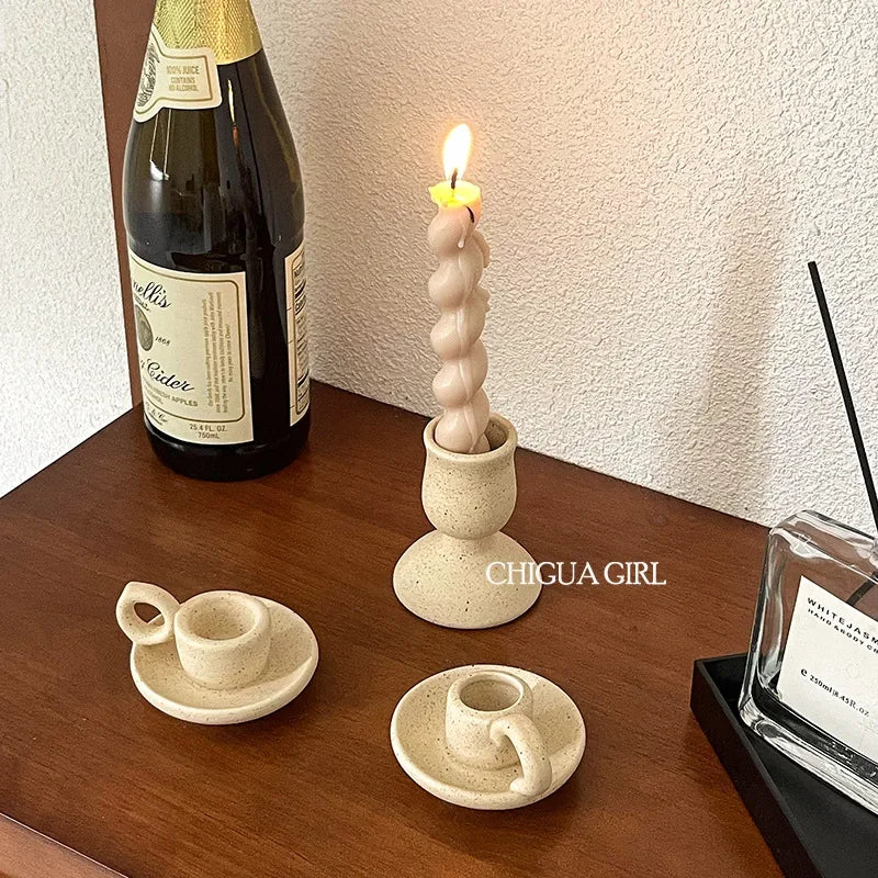 Ceramic Candle Holder Retro Plain Ceramic Aromatherapy Candlestick Photo Props Nordic Home Decoration Ornament