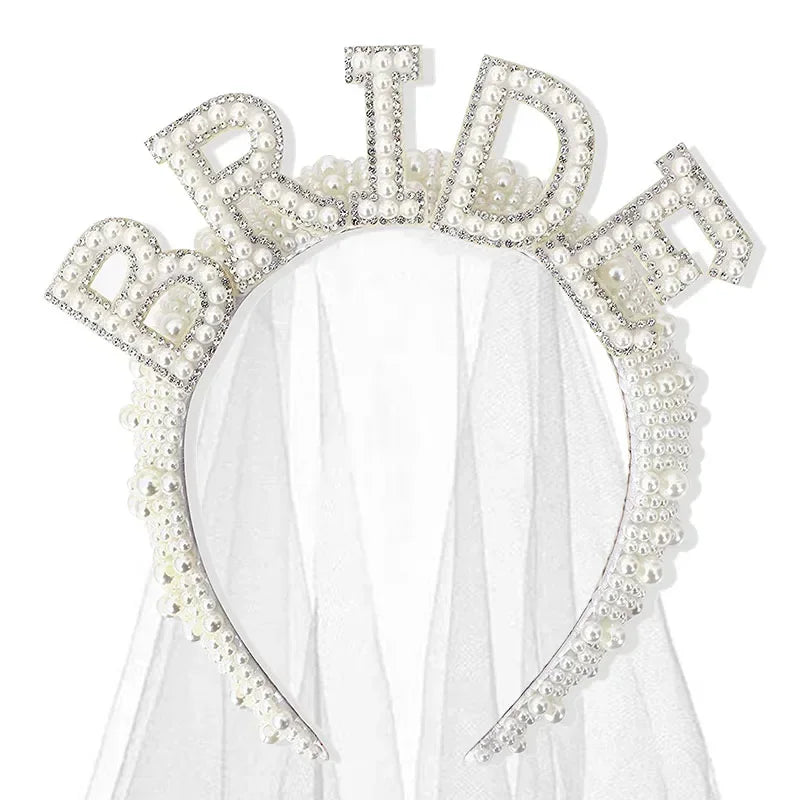 Bride to Be Pearl Crown Headband Bach Bachelorette Hen