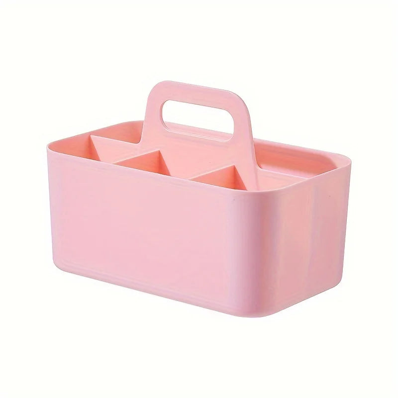 5-Compartment Plastic Storage Basket with Handle, Portable Office Desk Organizer for Pens, Pencils, Stationery, Mixed Color