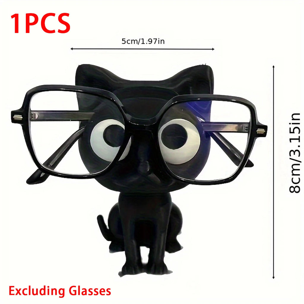 Cute Black Cat Glasses Holder Fashion Eyeglass Stand with Sitting Kitten Pose Adorable Desk Organizer for Home Office Room Decor