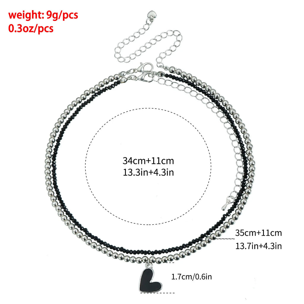 /set Y2K Bead Heart-Shaped Choker Necklaces Chain Jewellery Women
