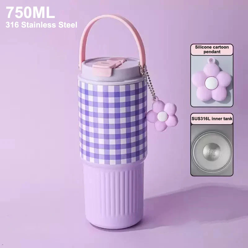 Portable Thermos Cup Gift For Woman Girl Cute Tumbler 750ML Water Bottle 316 Stainless Steel Vacuum Thermos Bottle Insulated