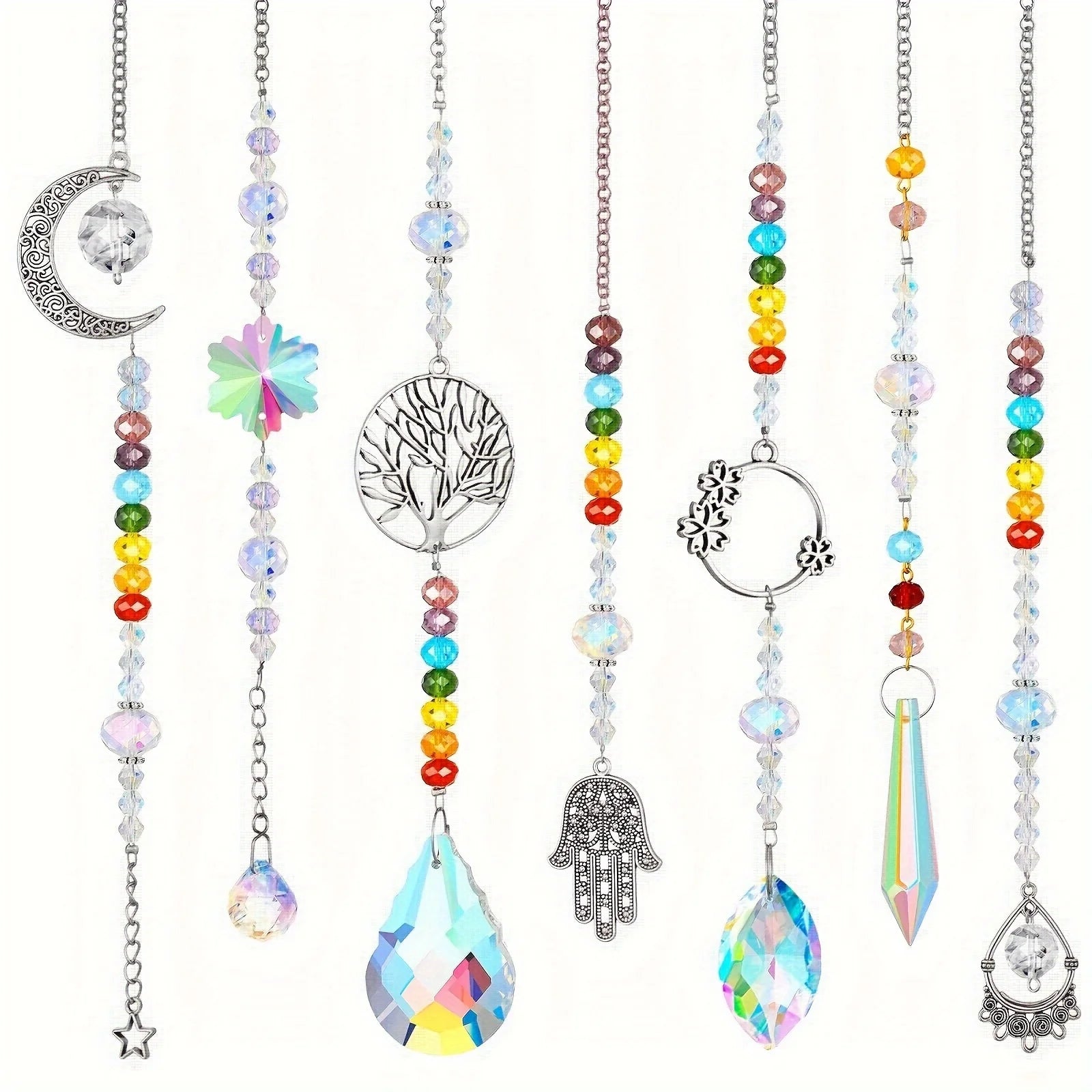 7 Pieces Sun Catcher Crystals Colorful Hanging Prism Suncatcher Window Ornament Beads Chain Sphere Chandelier Pendants for Home