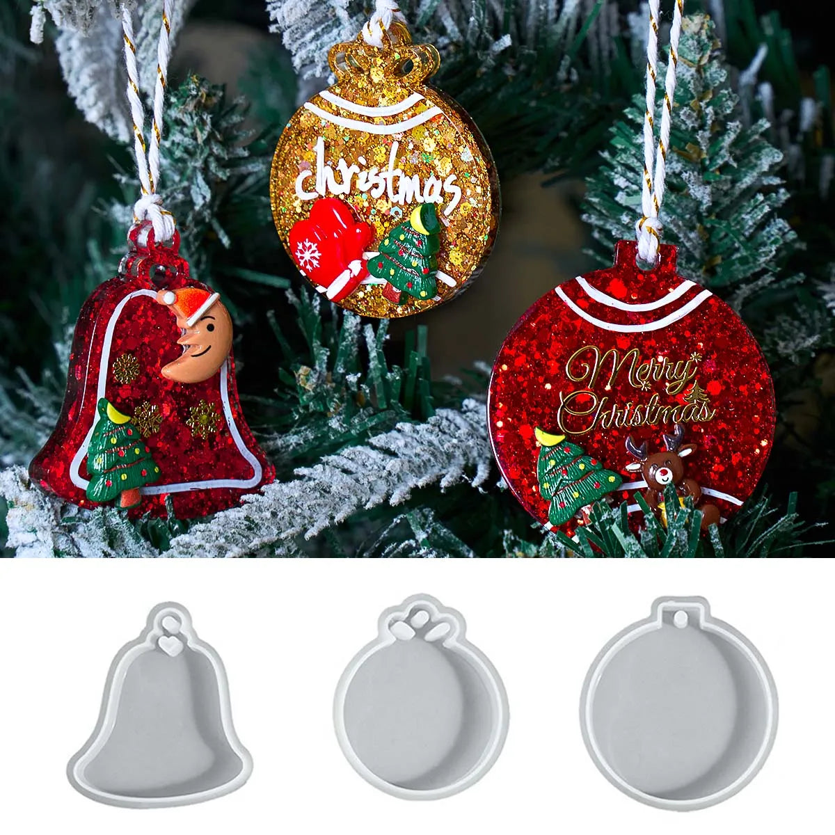 DIY Round Christmas Pendant Silicone Mold Handmade Crown Bell Plaster Resin Mold Ornaments Tree Hanging Craft Decor Party Decor
