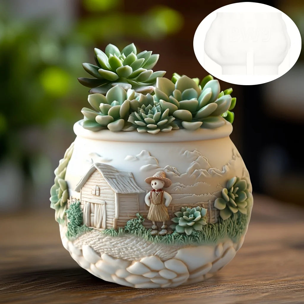 Sea Bay Canyon Relief Succulent Plant Flower Pot Resin Silicone Mold Mountain Range Sea Sunrise Relief Storage Box Gypsum Molds