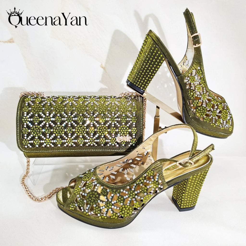 Queena Yan Popularity Olive Color Rhinestone Decoration Design Peep