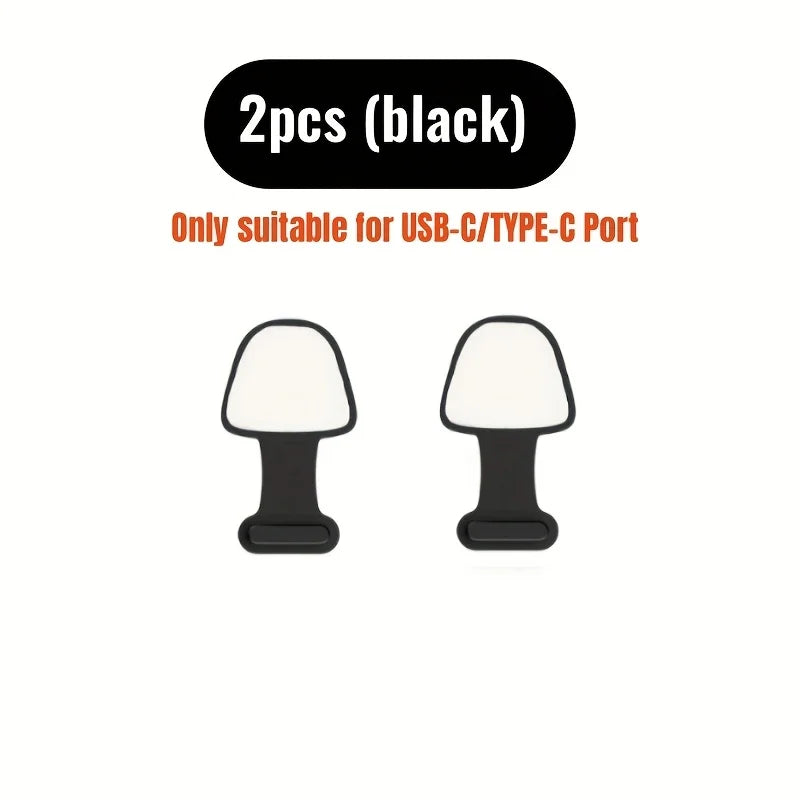 2/4PCS Silicone Dust-Proof Plug Tablet Black/Transparent Universal Charger Port Protector for iPhone & Type C Android Phones
