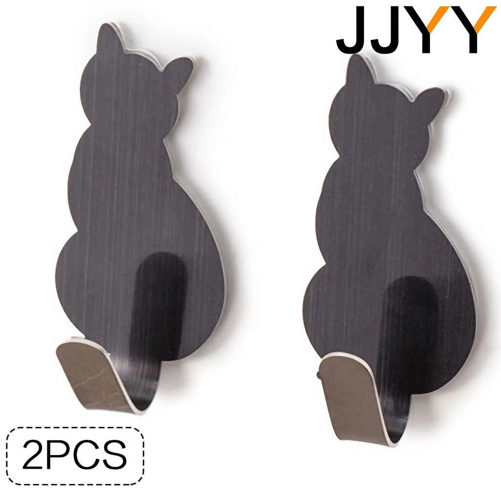 JJYY 2PCS Waterproof Strong Adhesive Hooks for Bathroom Plastic Cat Wall Sticker Wall Door Hanger For Kitchen Towel Hook