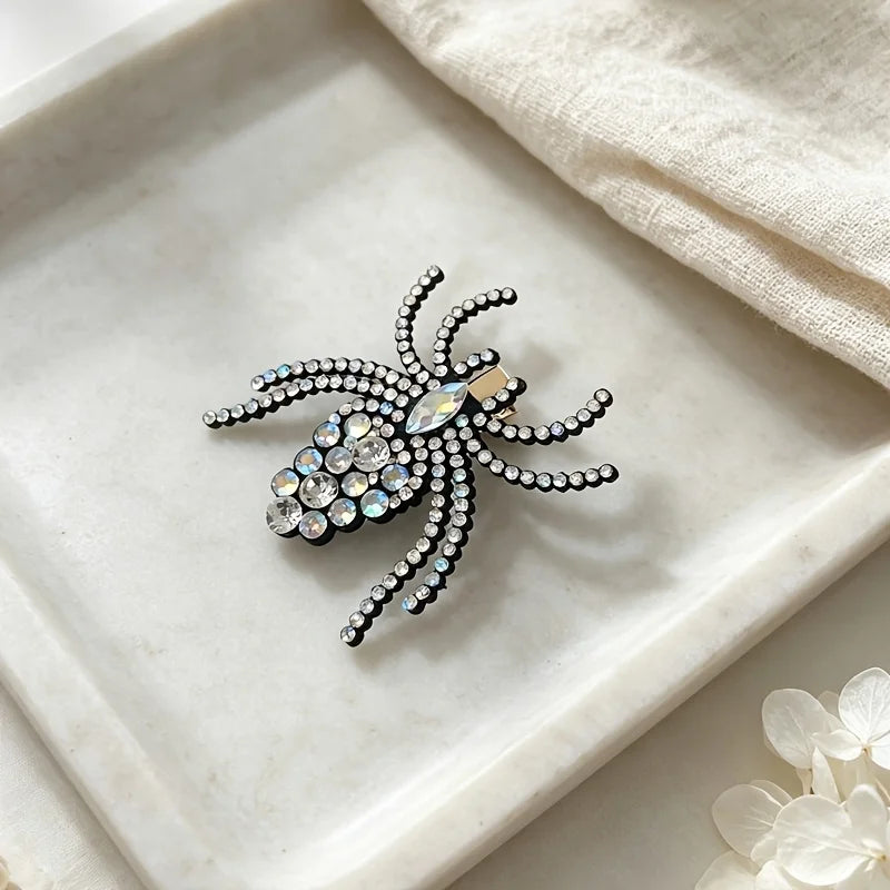 Halloween Rhinestone Spider Hair Clip Gothic Dark Side Bang