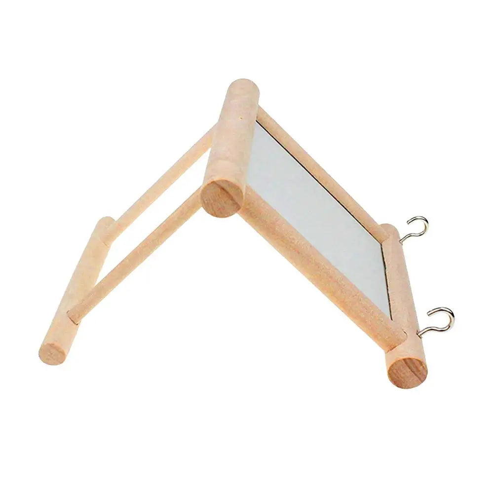 Bird Wooden Mirror Hanging Swing Interactive Play Toys for Parrot Budgies Parakeet Cockatiel Conure Lovebird Cage Accessories