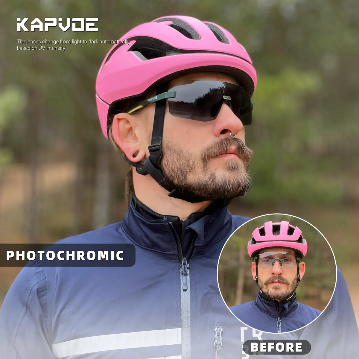 Kapvoe Rimless Photochromic Cycling Glasses UV400 Running Sunglasses Lightweight