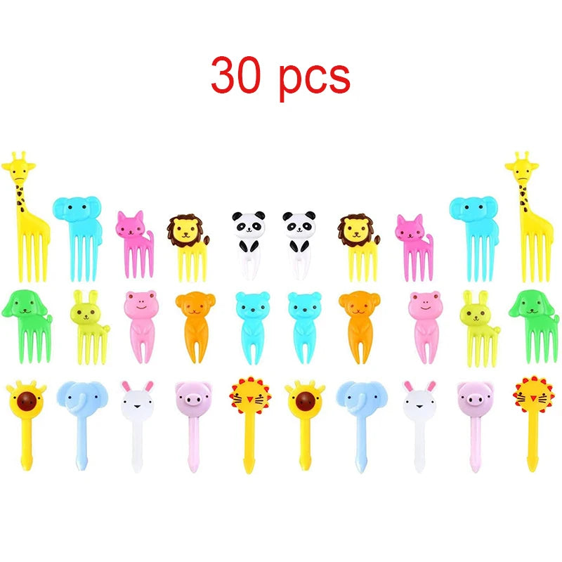 Mini Fruit Forks For Children Kids Cute Animal Food Picks Snack Toothpicks With Vegetable Cutter Set Silicone Lunch Box Dividers