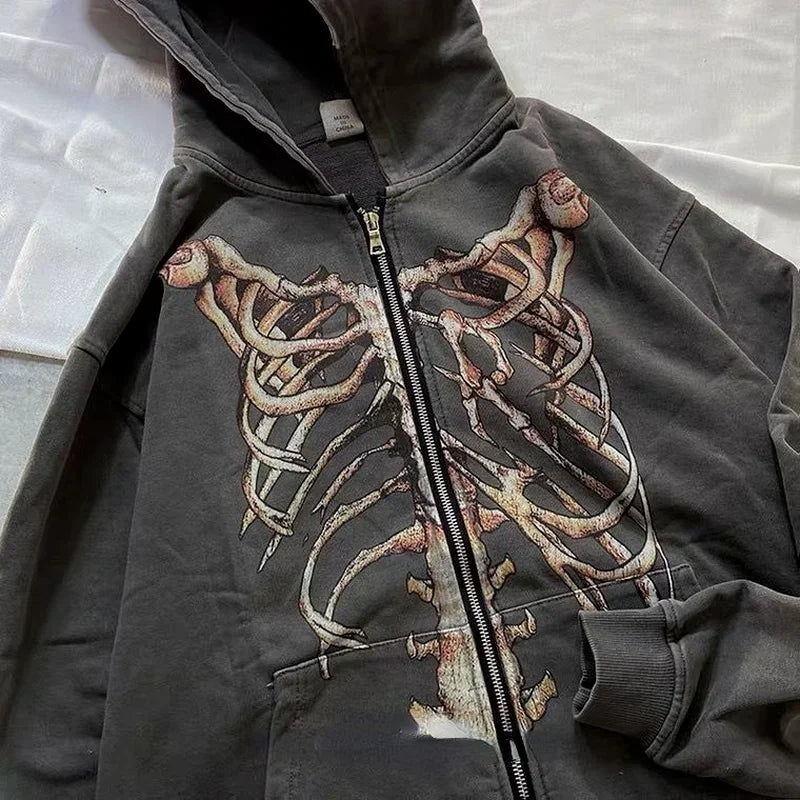 Zipper Hoodie Y2K Harajuku goth Long Sleeve Sweatshirt Oversized Hooded Jacket Gothic Loose Streetwear Skull Anime Men Women
